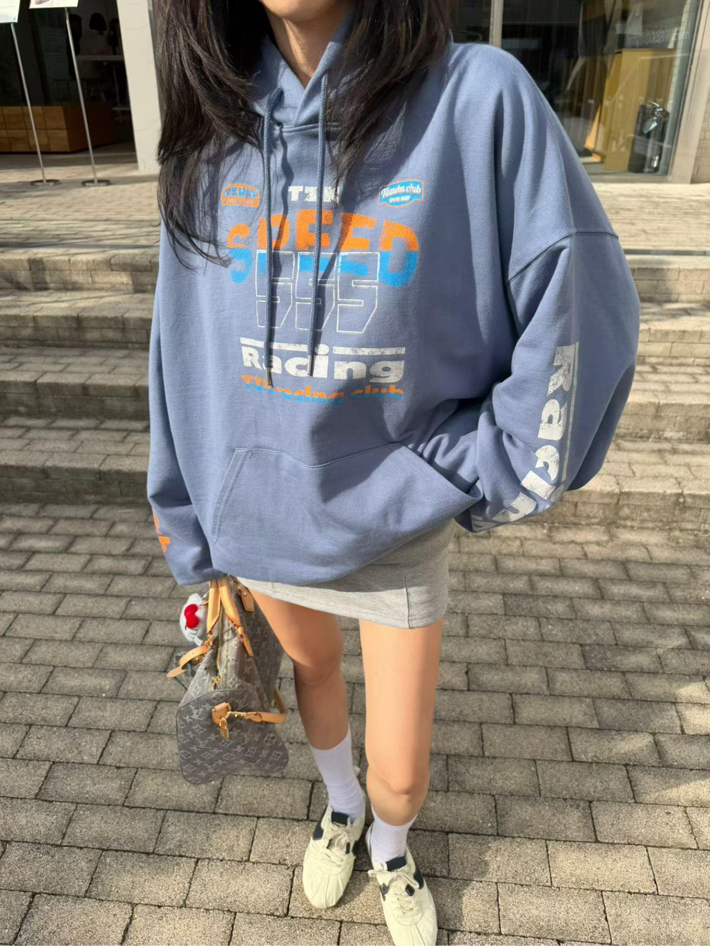 555下擺縮腰連帽大學T